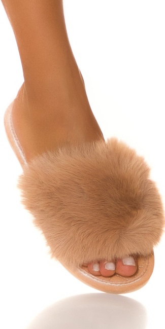 Slides with Faux Fur Brown